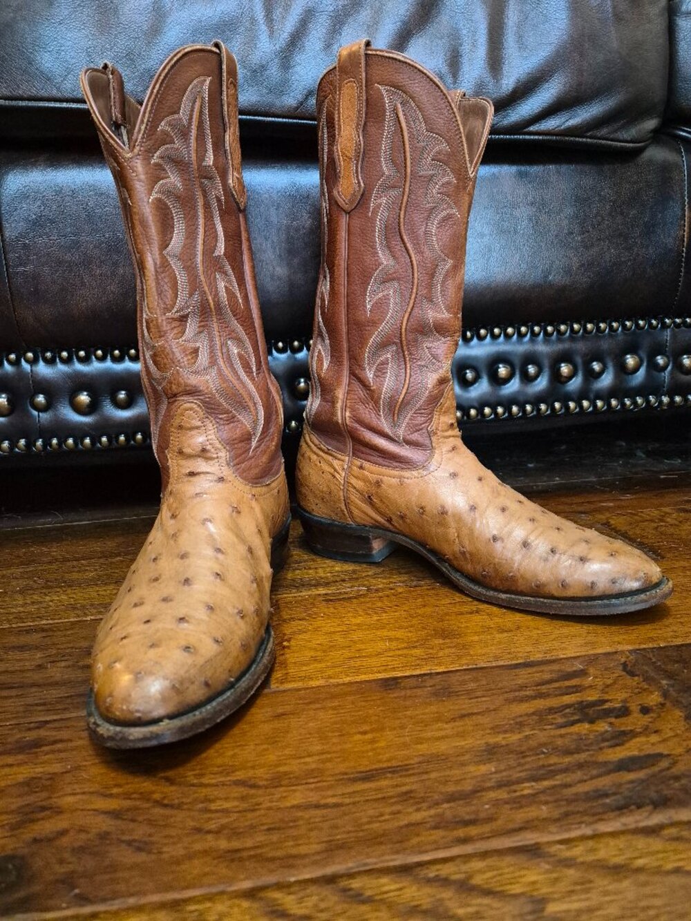 Vintage Nocona Full Quill Ostrich Cowboy Boots.  Brown/Tan in Size Men's 9.5 C